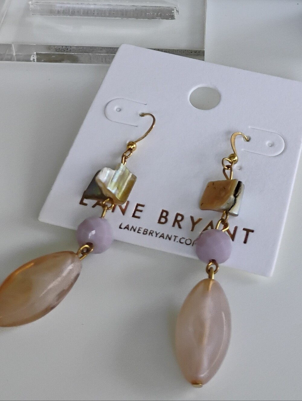 Gem Stone Shell Chip Tiered Drop Dangle Earrings by Lane Bryant NWT